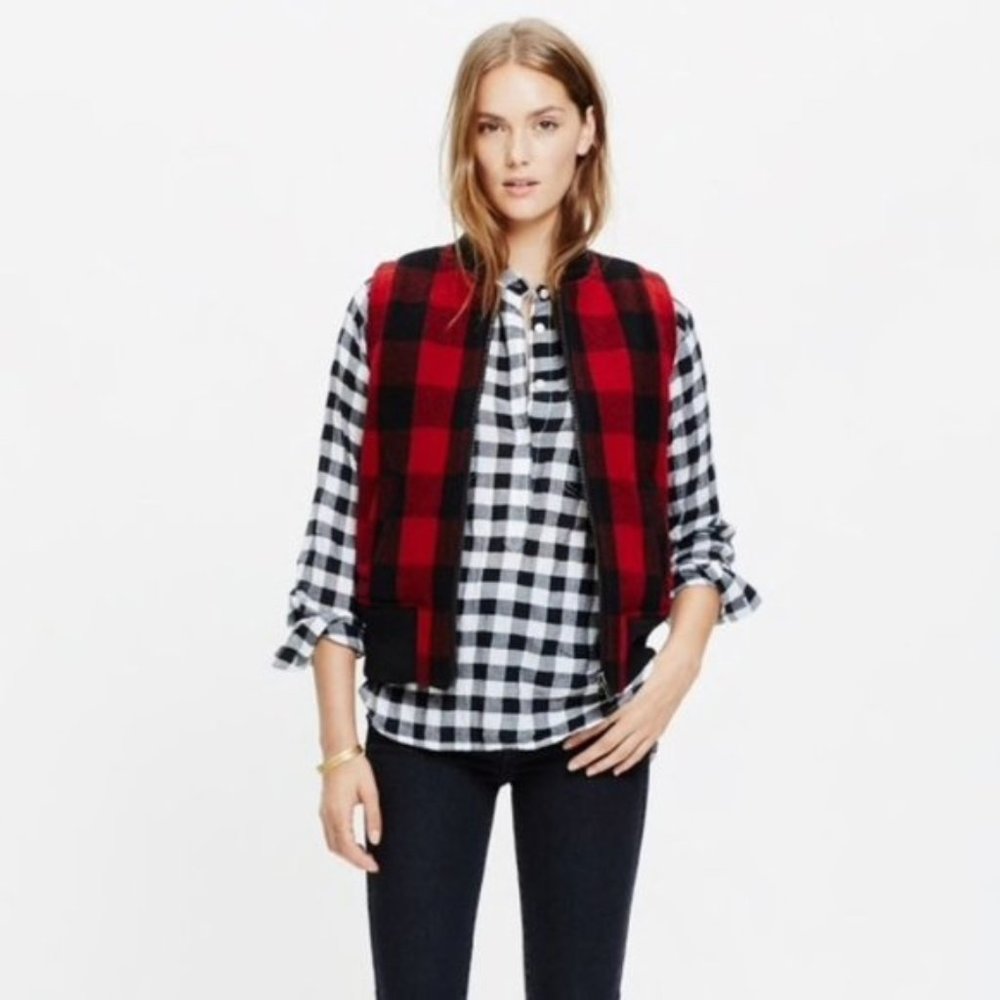 Madewell Red Buffalo Check Vest with Wool Lining